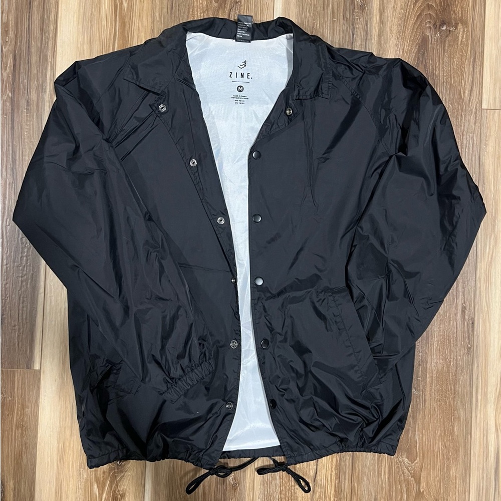 (Zine) Button-Up Coaches Drawstring Jacket, Black… - image 1